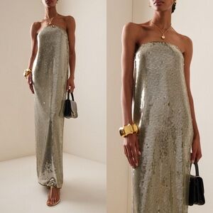 STAUD Silver Sequin Maxi Dress